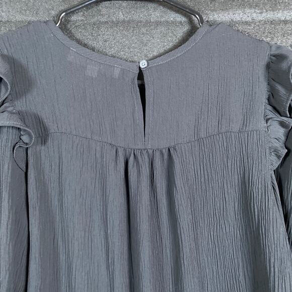 LOFT Womens Blouse Black Pleated Front 3/4 Flared Sleeve Ruffles Stretch Small - Picture 12 of 14